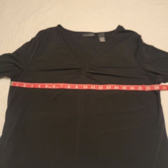 Womans Stretch Black Top VNeck Shirred Front Size XL APOSTROPHE Spandex - Picture 5 of 12